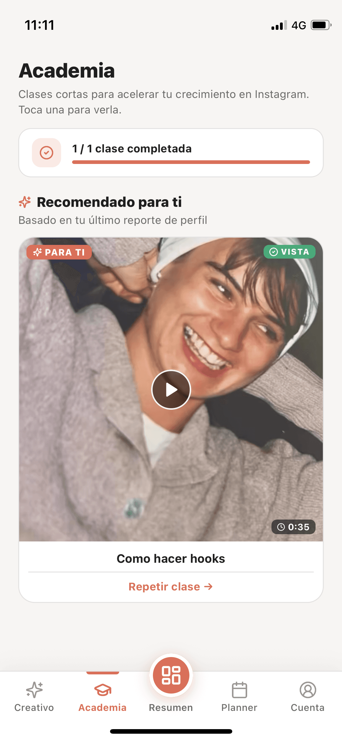 Pantalla Academia de BoostGram