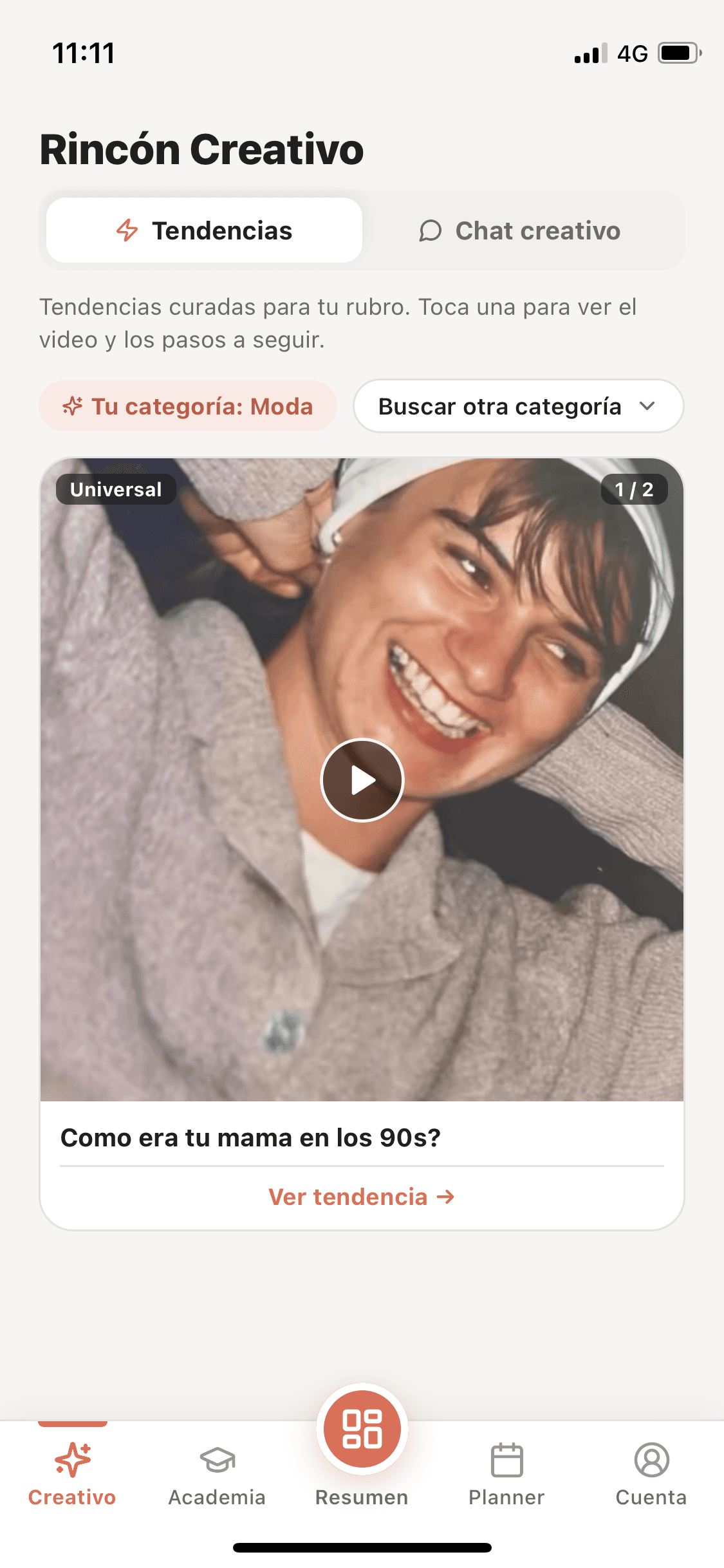 Pantalla Rincón Creativo de BoostGram